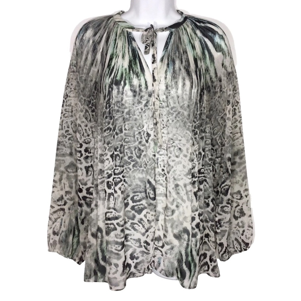 Jennifer Lopez animal print chiffon pleated long sleeve top